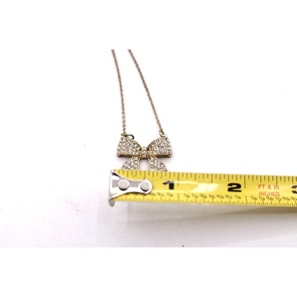 Rhinestone Sparkling Bow Pendant Necklace Gold Tone Vintage Delicate 18" - Picture 11 of 12